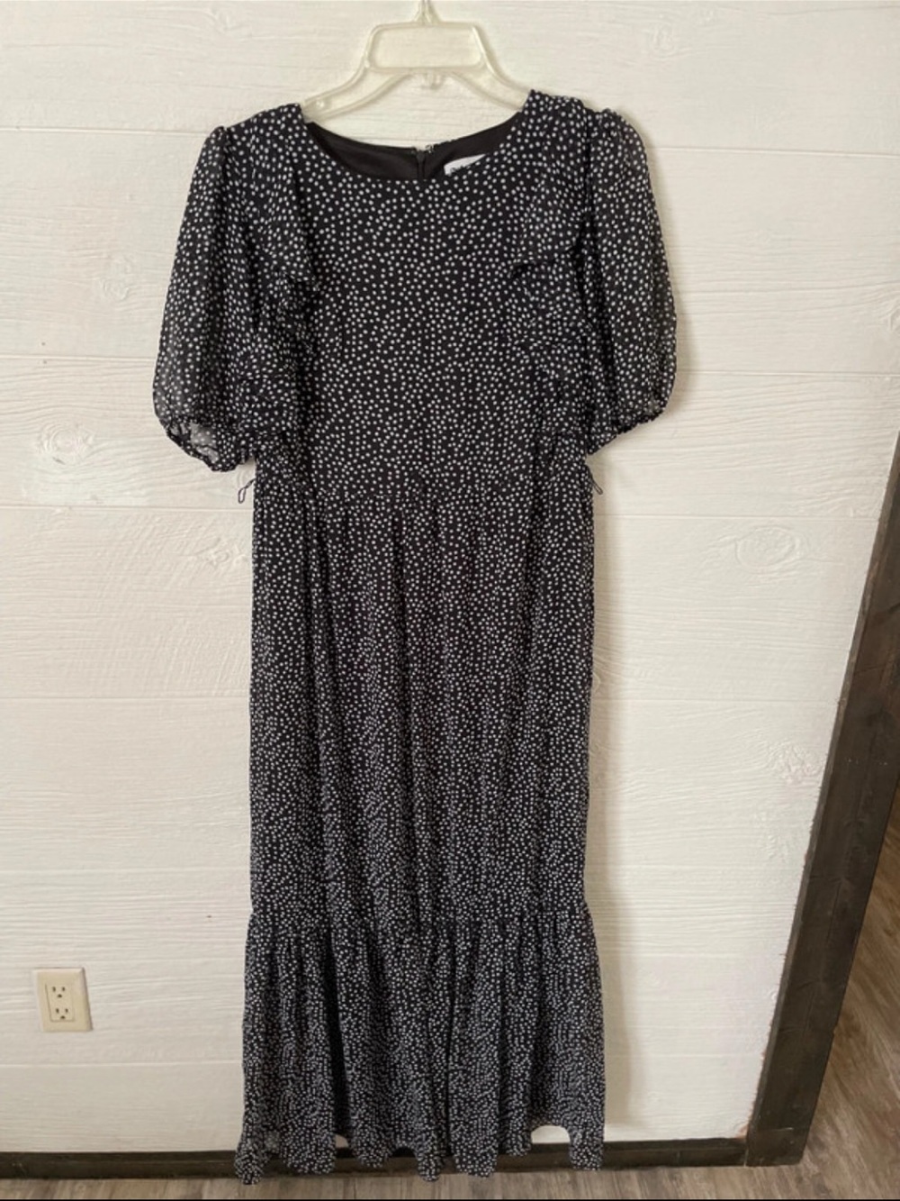 Shelby & Palmer Black Maxi Dress with White Polka Dots - Puff Sleeve